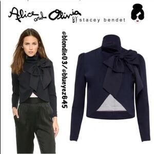 Alice + Olivia Addison Bow Crop Jacket Black Blazer Size M